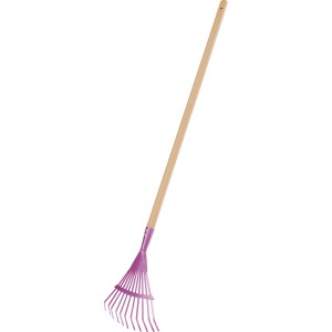 Lila Kinder-Rechen mit Holzstiel (97,1 cm) für den Garten.