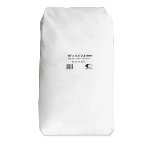 Galamio Filtersand 0,4-0,8 mm im 25kg Sack für Sandfilteranlagen. Weißer Beutel mit Körnung und Gewicht.