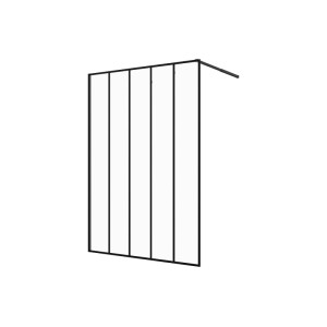 Schwarze Duschwand Atalia II, 140 cm breit, im Industrial Stil mit vertikalen Streben für Duschen.
