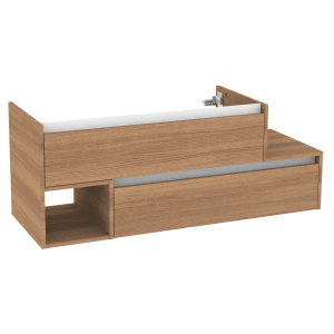 Fackelmann Waschbeckenunterschrank Vita, Eiche/Weiß, 128,5 cm breit, mit Schubladen und offenem Fach.