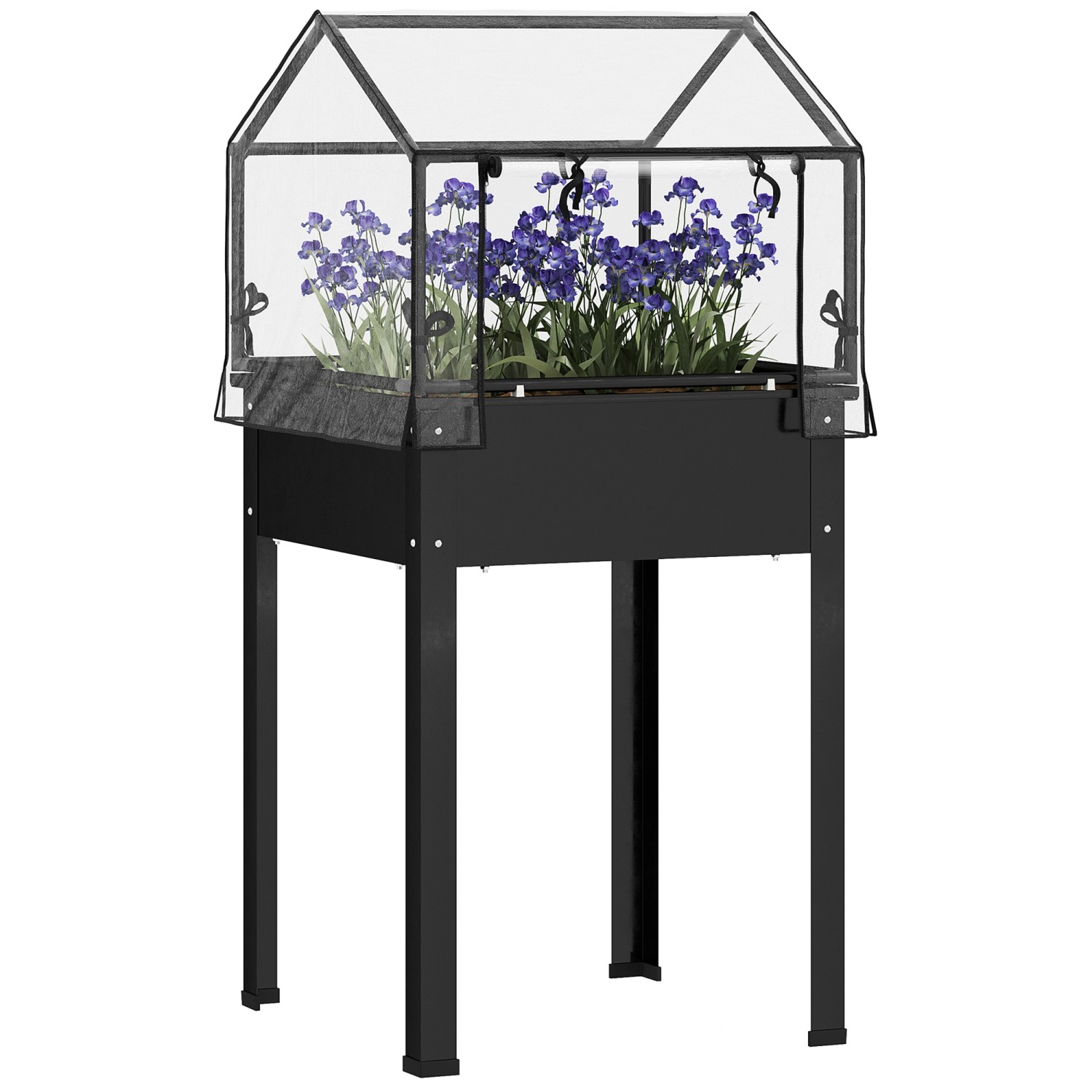 Thumbnail - Outsunny Hochbeetkasten Stahl Kunststoff Schwarz 60L x 60B x 120H cm