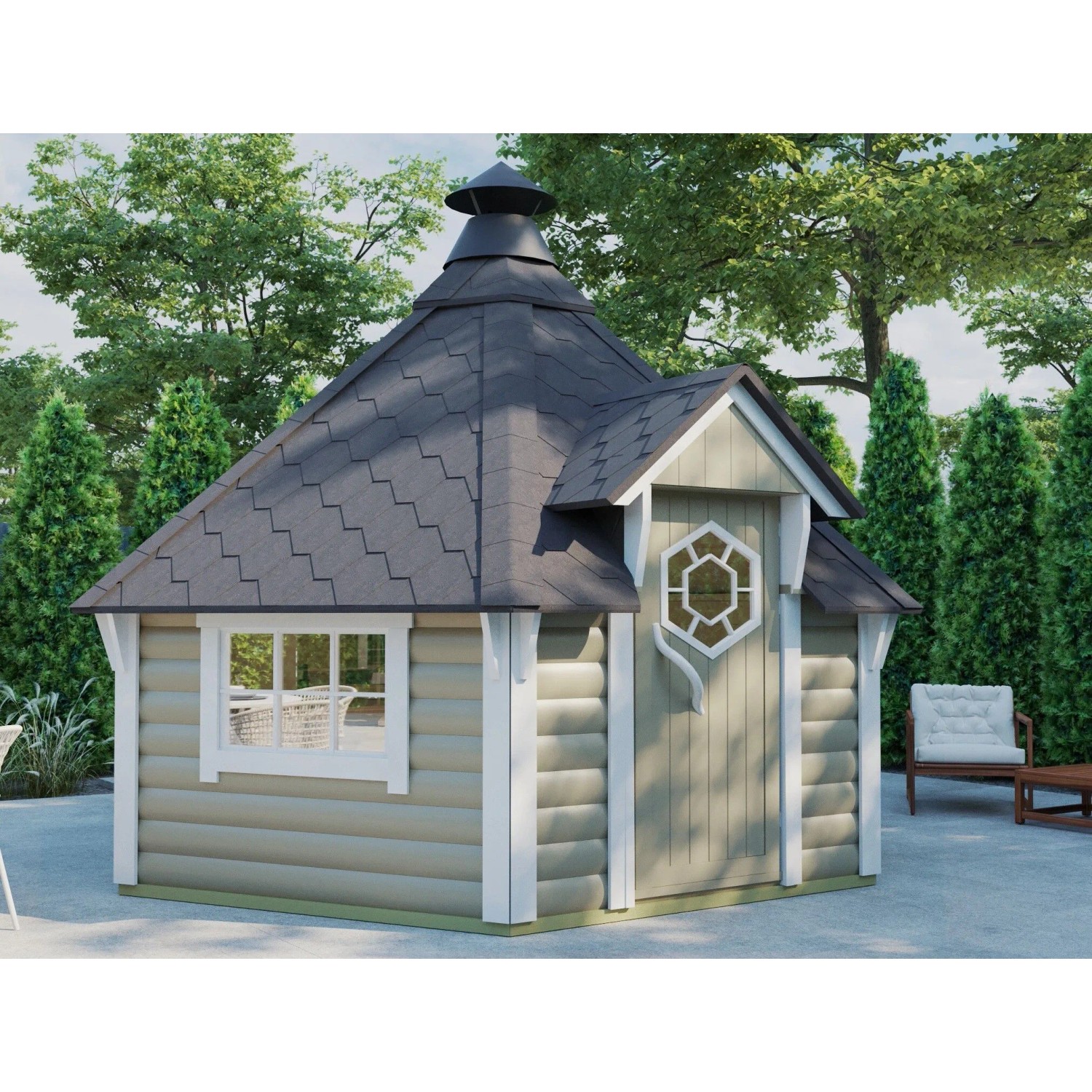 Finn Art Blockhaus Grill Gartenhaus Grillkota Exzellent 9 qm mit Grillanlage für max. 15 Personen_2