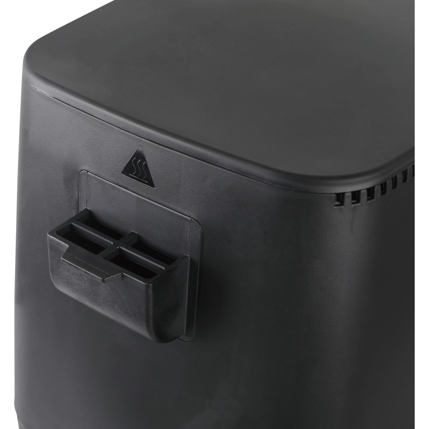 Detailaufnahme der schwarzen Heißluftfritteuse (4,5 l, 1400 W) mit Griffmulde.