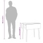 Maßzeichnung: Weißer klappbarer Esstisch aus Gummibaumholz, 75,5 cm hoch, mit Größenvergleich zu einer Person.