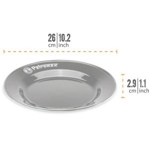 Petromax Emaille Teller, schwarz, 26 cm, 2er-Set. Robustes Grillutensil mit hitzebeständiger Oberfläche.