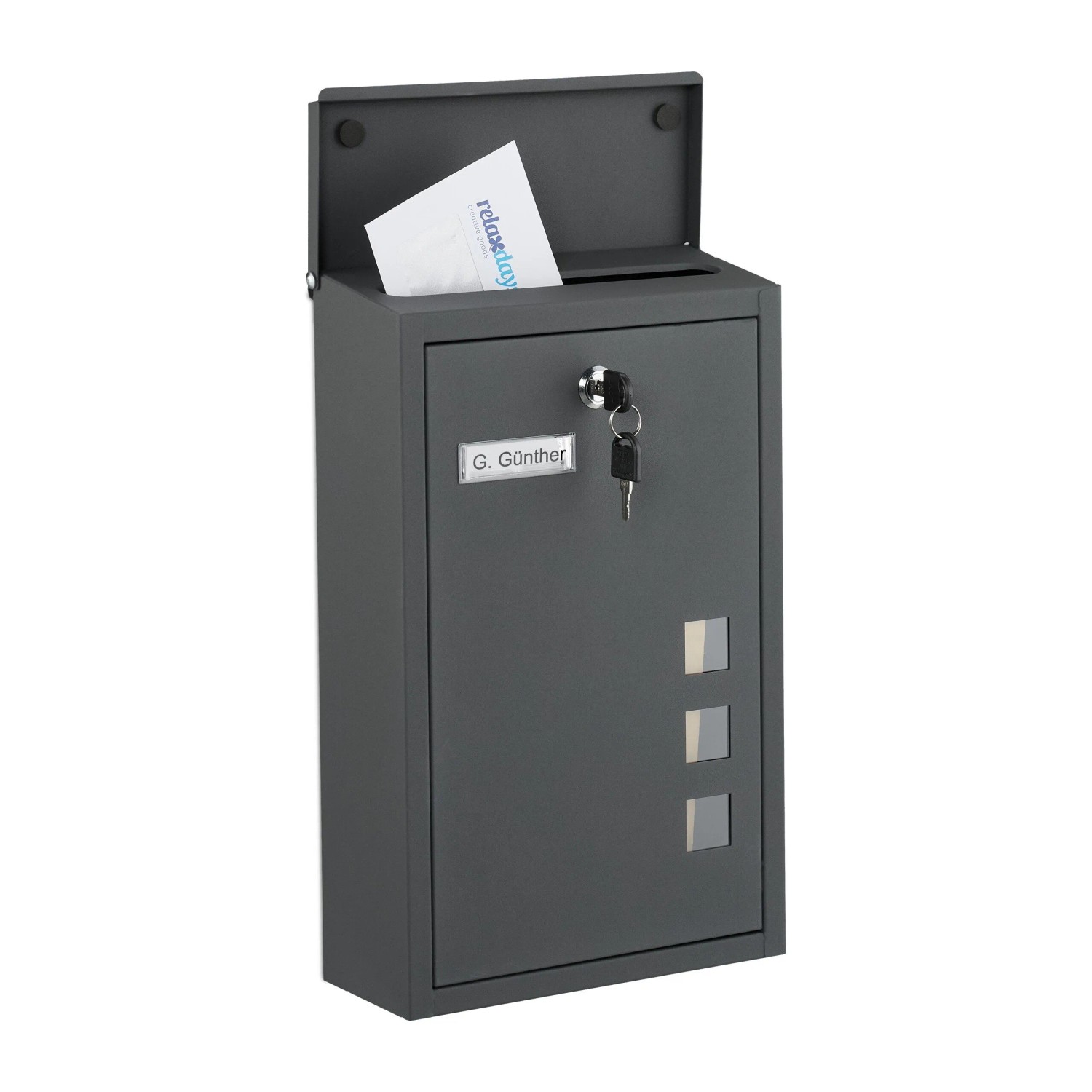 Relaxdays Briefkasten Hochformat Eisen Anthrazit Abschließbar 40 cm x 25 cm x 11,5 cm 2 kg