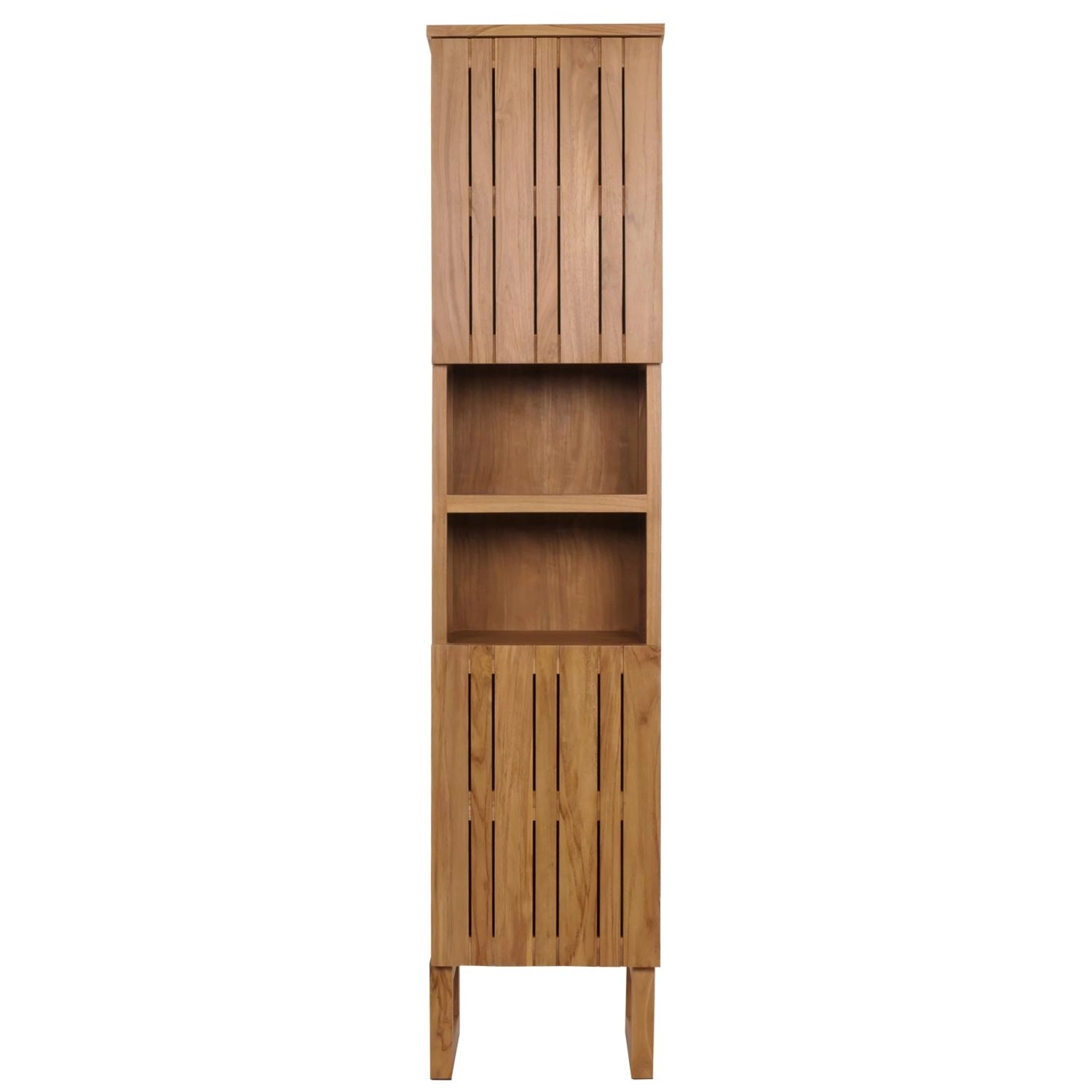 MCW Teak Hochschrank M72 mit 2 Türen und 6 Fächern für das Badezimmer.