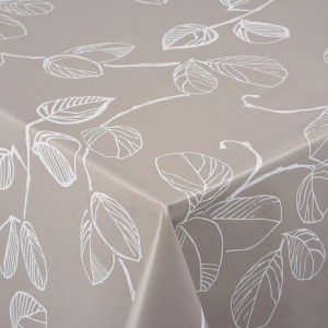 Venilia Tischdecke Aurore Taupe, Meterware mit Blätter-Muster, fleckenabweisend.
