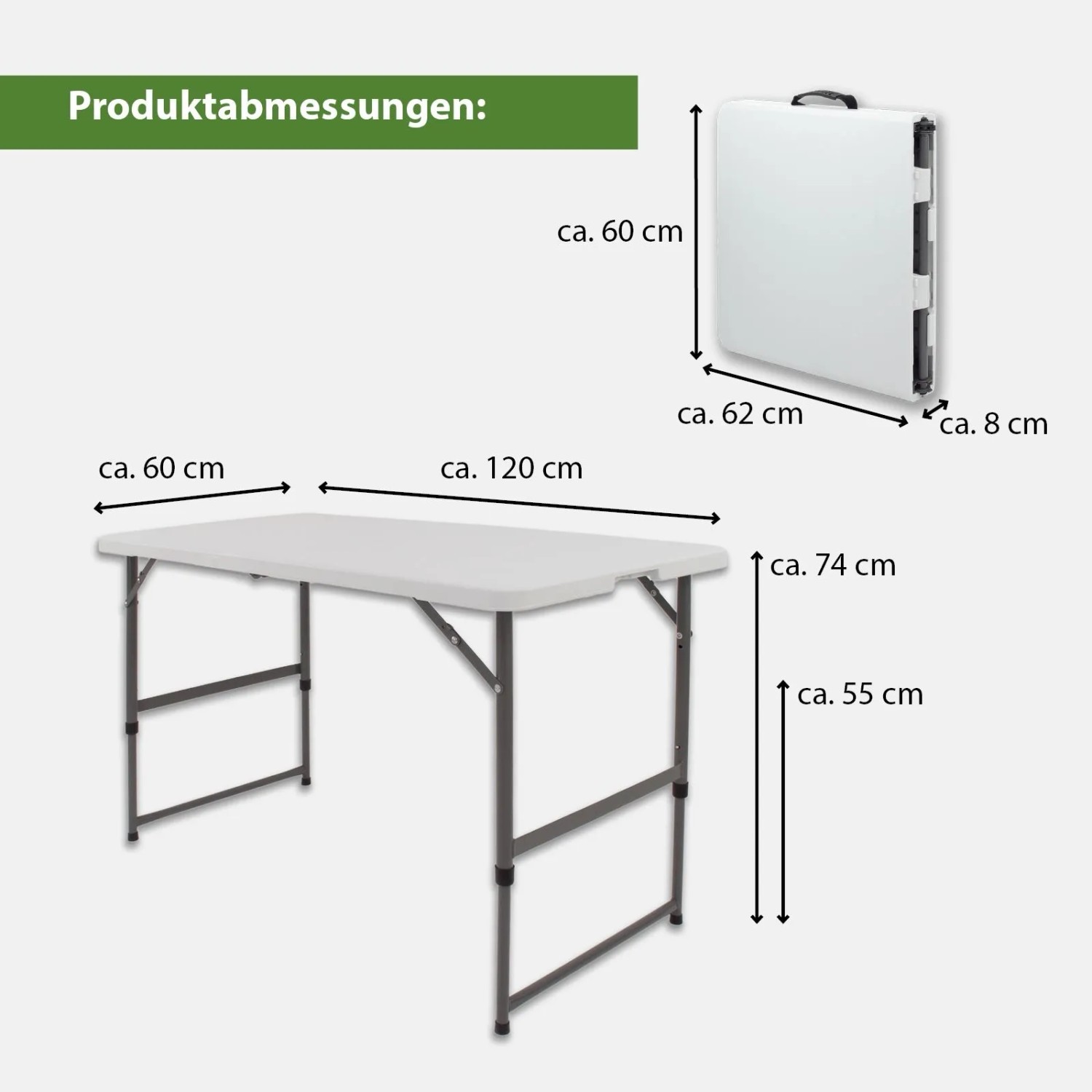 TRUTZHOLM Campingtisch 120x60cm, höhenverstellbar und zusammenklappbar. Ideal für Flohmarkt & Camping.