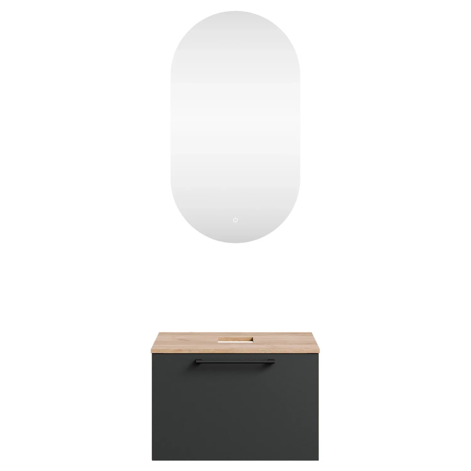 Planetmöbel ASTRA Badmöbel Set 60 cm ohne Waschbecken LED Spiegel Soft Close