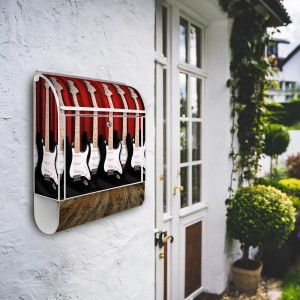 Banjado Design Briefkasten Weiß Pulverbeschichtet 39x47x14cm 2 Schlüssel Mit Zeitungsfach Motiv E-Gitarren