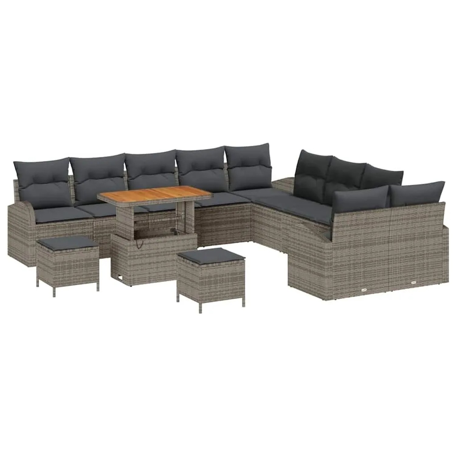 Thumbnail - vidaXL Garten-Sofa-Set mit Kissen mit Speicher 13-Tlg Grau 3364408