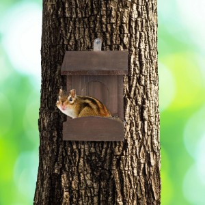 Relaxdays Eichhörnchen Futterhaus Tannenholz Geflammt Zum Hängen 17,5 cm x 14 cm x 25 cm 430 g