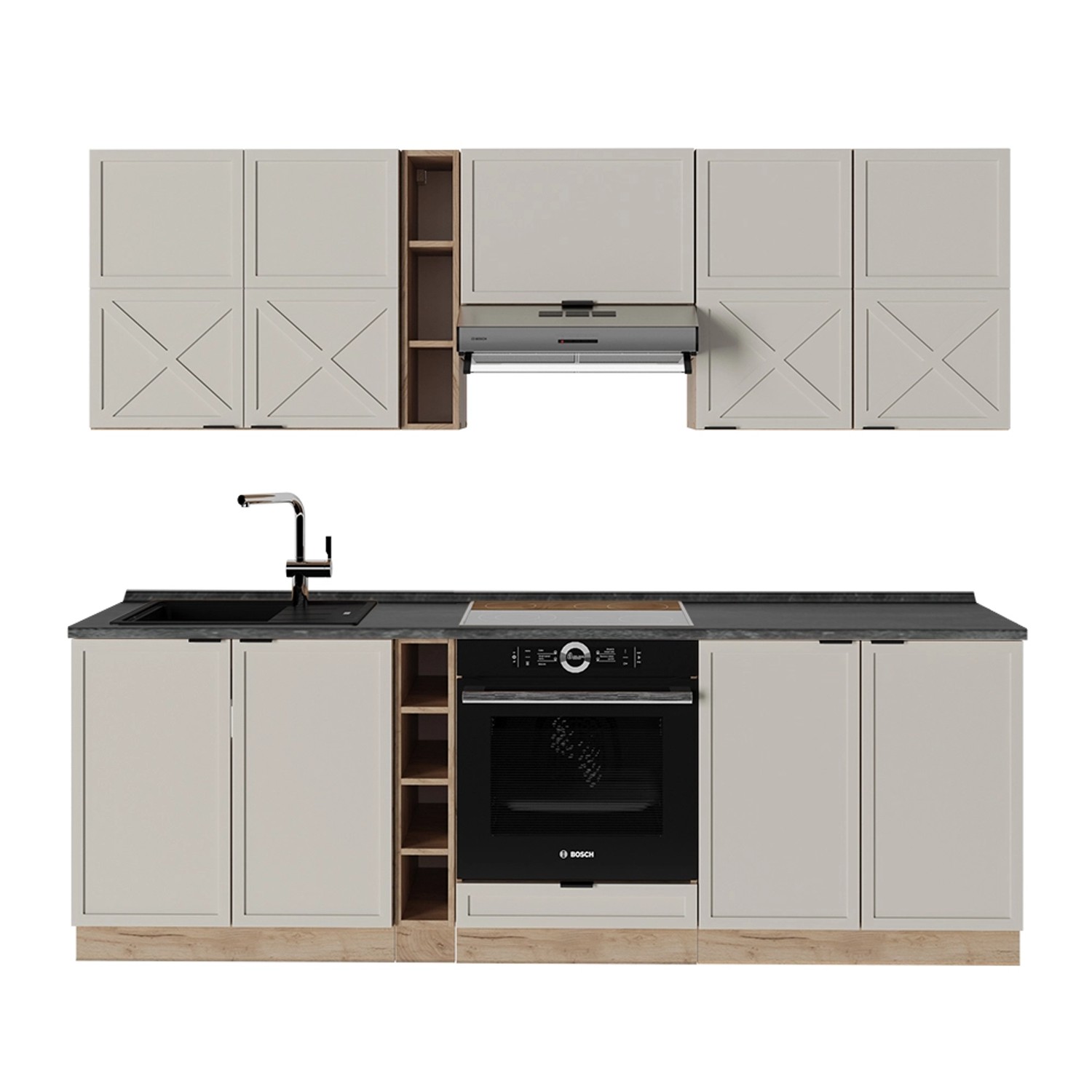 Vicco Fame-Line Küchenzeile GrauBeige/Goldkraft Eiche 235 cm AP Anthrazit günstig online kaufen