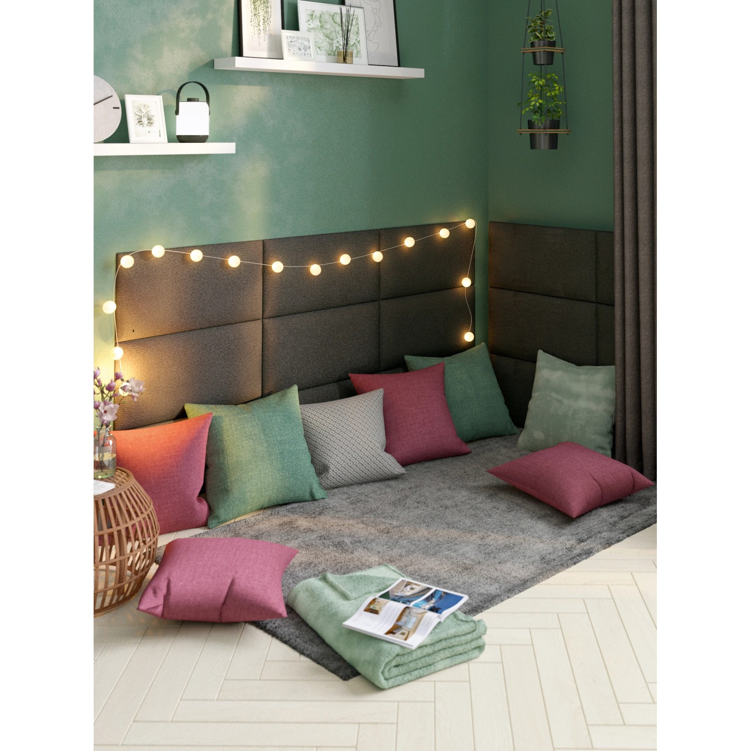 Wandkissen Quadrat 30x30 cm, dunkelgrau strukturiert, als Wandpaneel zur Dekoration.