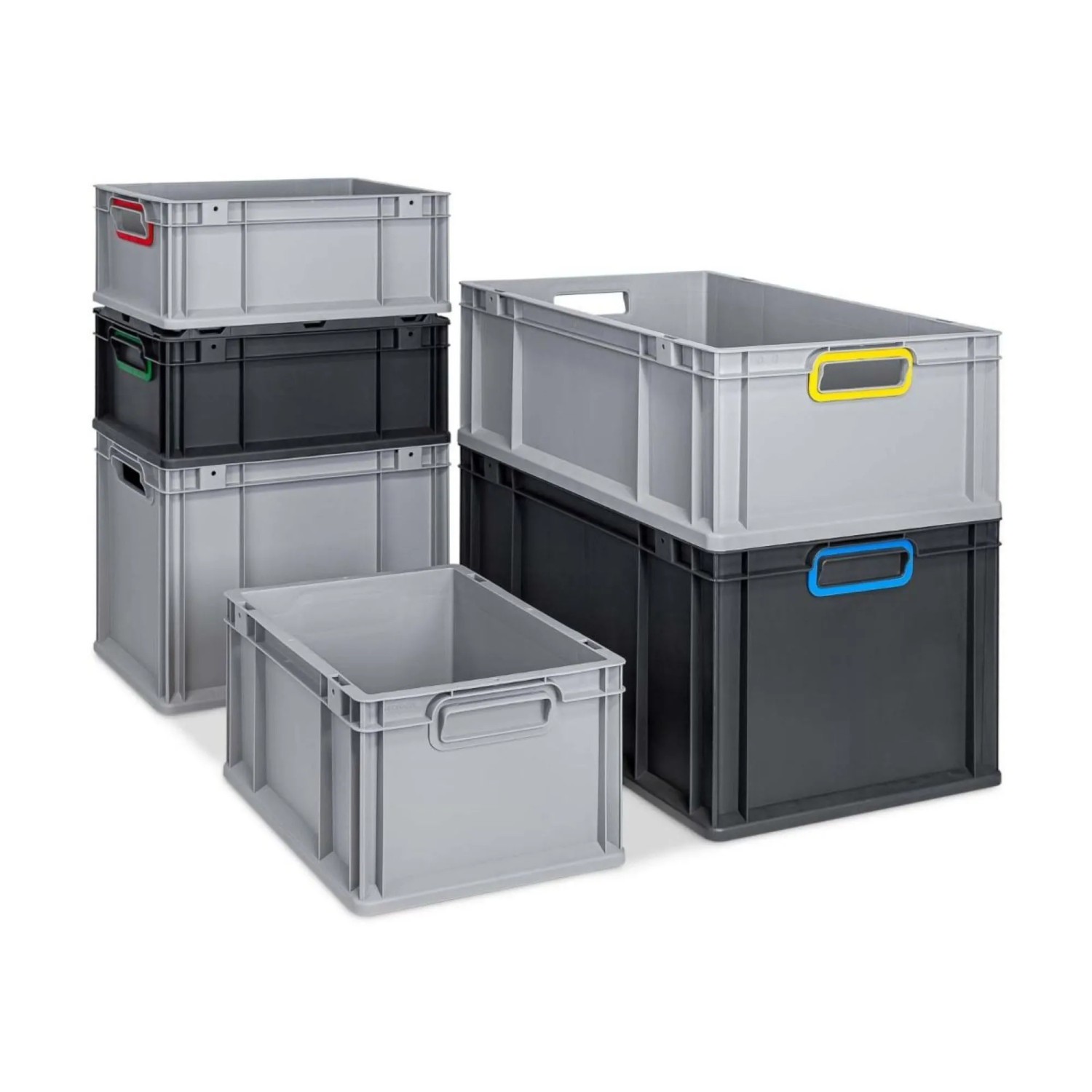 PROREGAL SparSet: 5 Euroboxen Nextgen, 11 Liter, mit Griffen in Grau und Schwarz. Aufbewahrungsboxen.