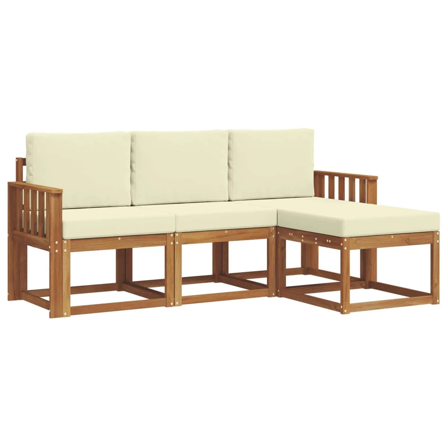 vidaXL Outdoor-Sofagarnitur mit Kissen 4 Stk Natur und Creme 3366213