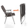 Anthrazitgrauer Klappstuhl, aufgeklappt und zusammengefaltet, zeigt platzsparende Funktion. Ideal für Camping & Garten.