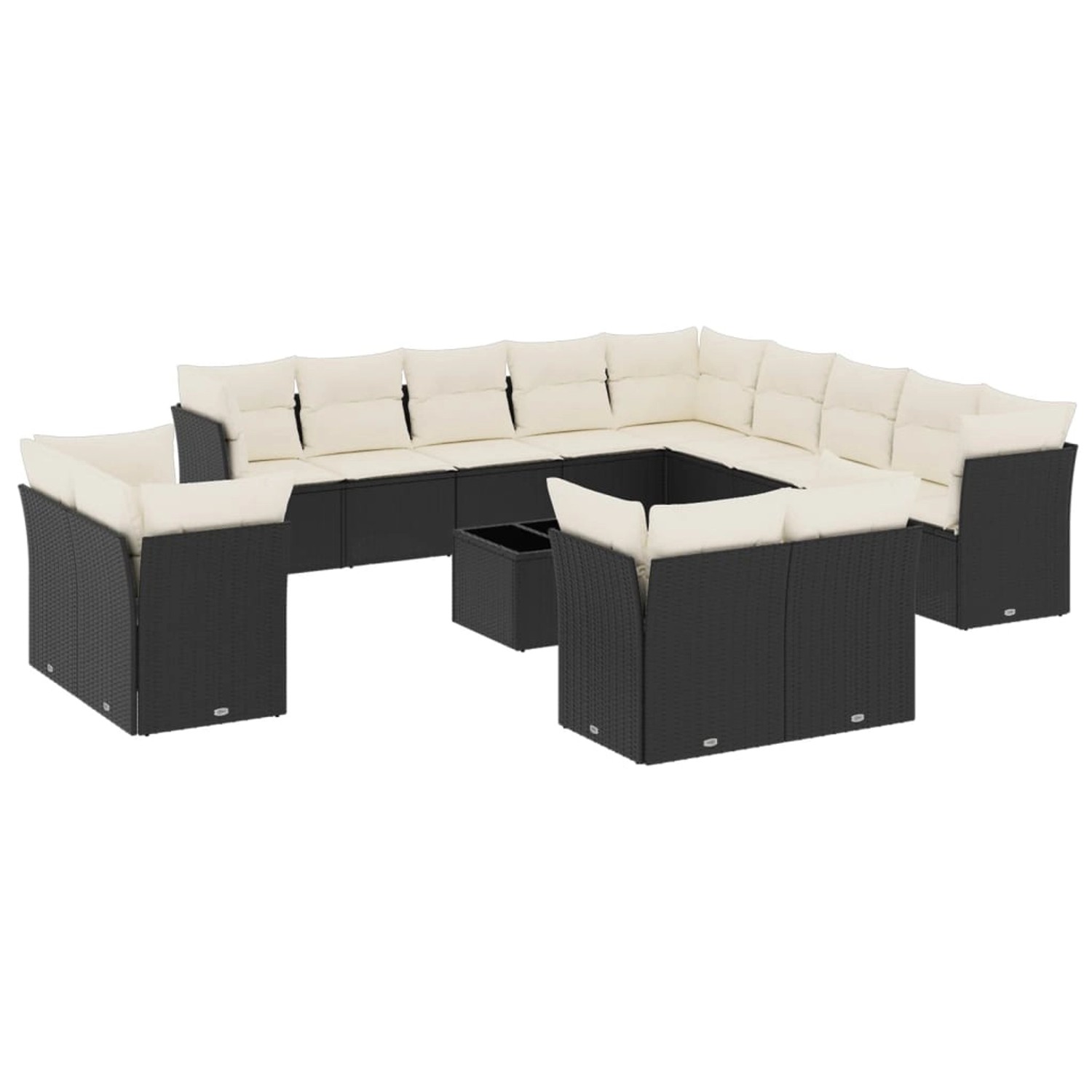 vidaXL 14-tlg Garten-Sofagarnitur mit Kissen Schwarz Poly Rattan Modell 14