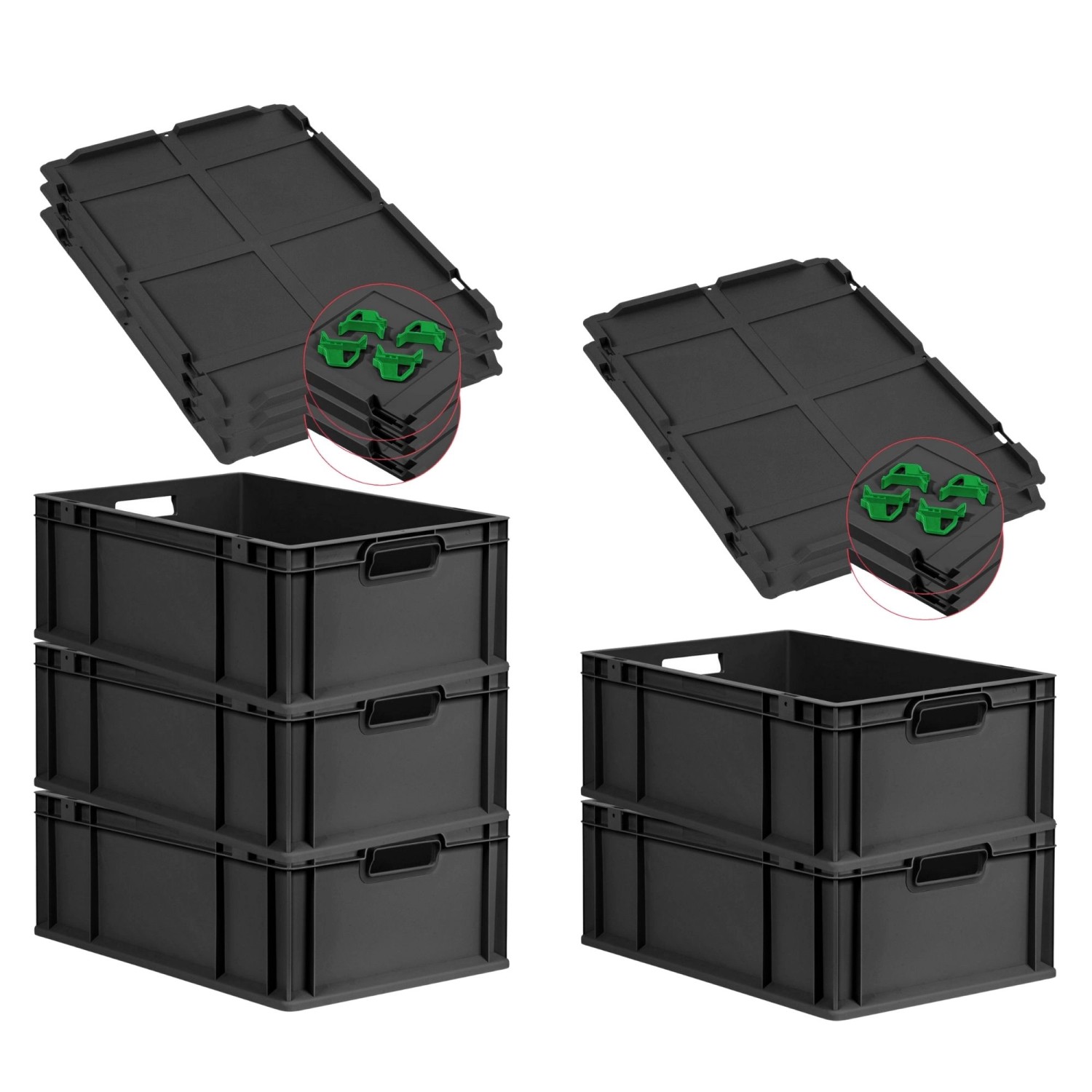 PROREGAL SparSet 5x Eurobox Nextgen Grip Mit Auflagedeckel Und Grünen Versc günstig online kaufen