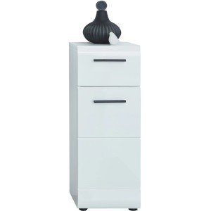 Weiße Trendteam Badkommode mit schwarzen Griffen, 79x31x30 cm, FSC®-zertifiziert.