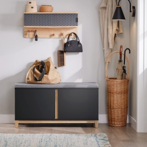 SoBuy Schuhbank mit Sitzfläche Sitzbank mit Stauraum Schwarz FSR117-SCH