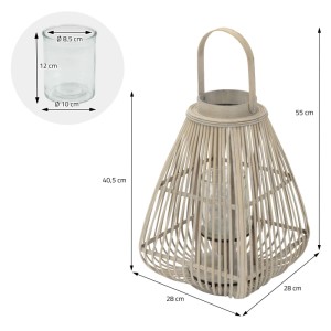 Bambus Laterne (H 55cm) im Boho Stil mit Kerzenglas für gemütliche Lichtatmosphäre.
