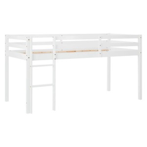 Weißes Homestyle4u Hochbett aus Holz, 90x200 cm, mit Leiter und Sicherheitsumrandung für Kinderzimmer.