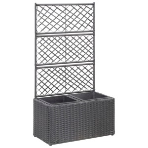 DELUKE Rankkasten Pflanzgefäß ELOT Aus Rattan Schwarz 2 Töpfe 58x30x107cm Hochbeet Rankgitter Pflanzkasten Blumenkasten Rankhilfe