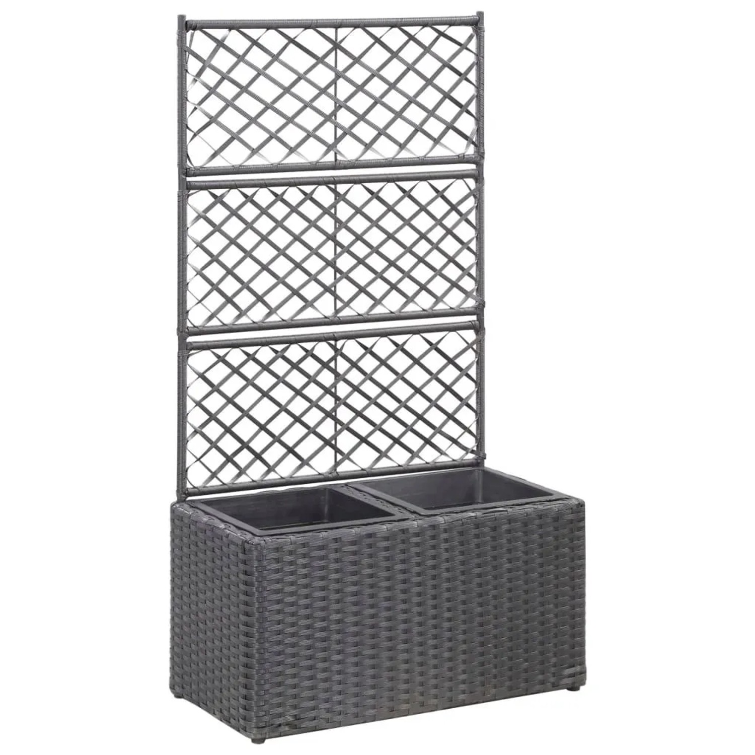 DELUKE Rankkasten Pflanzgefäß ELOT Aus Rattan Schwarz 2 Töpfe 58x30x107cm Hochbeet Rankgitter Pflanzkasten Blumenkasten ...