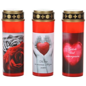 FlowerPower LED Grablampe Gloria, rot, mit verschiedenen Motiven. Grabkerze mit langer Leuchtdauer.