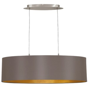Moderne Eglo Pendelleuchte Maserlo, 2-flammig, Cappuccino Stoffschirm, Nickel matt.