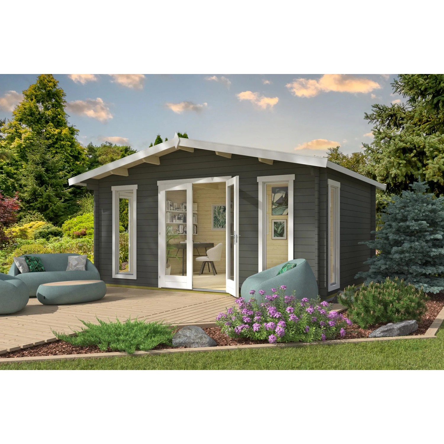 Lasita Gartenhaus Elgin 44 Gold 480 cm x 360 cm Grau-Grün