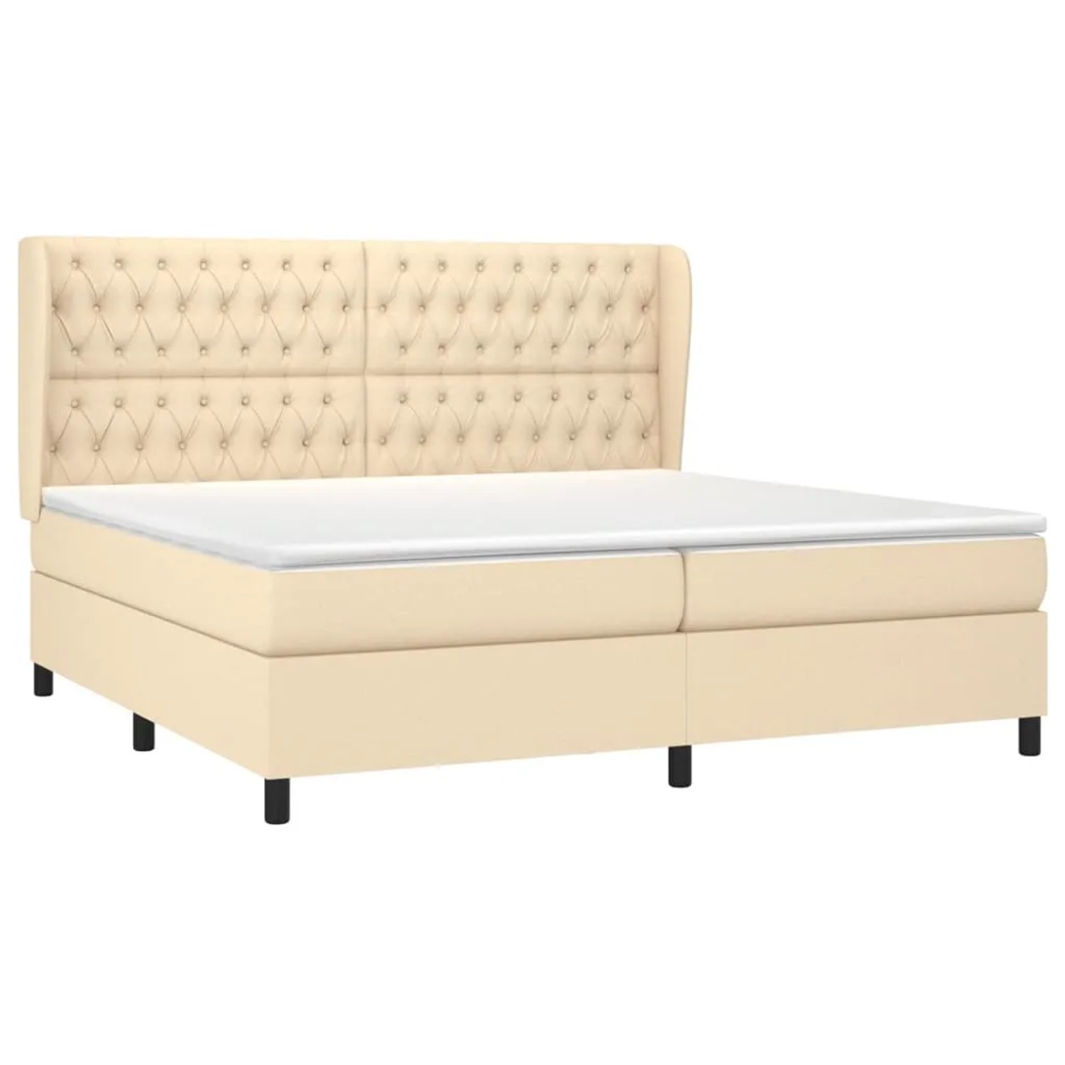 Cremefarbenes vidaXL Boxspringbett 200x200 cm mit gestepptem Kopfteil und Matratze.