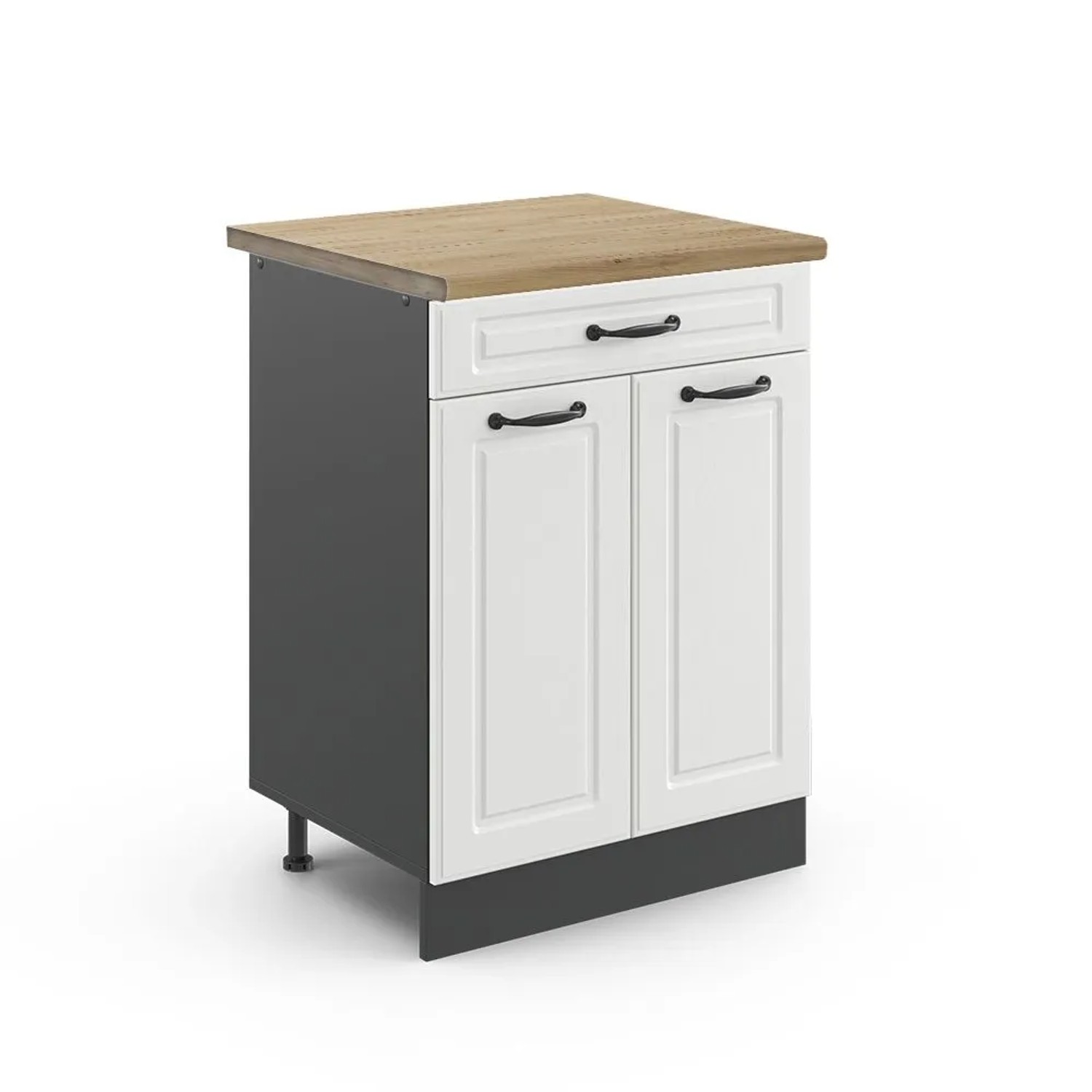 Vicco Küchenunterschrank R-Line Weiß Landhaus Anthrazit 80 cm AP Eiche mit Anthrazit Korpus Opt2