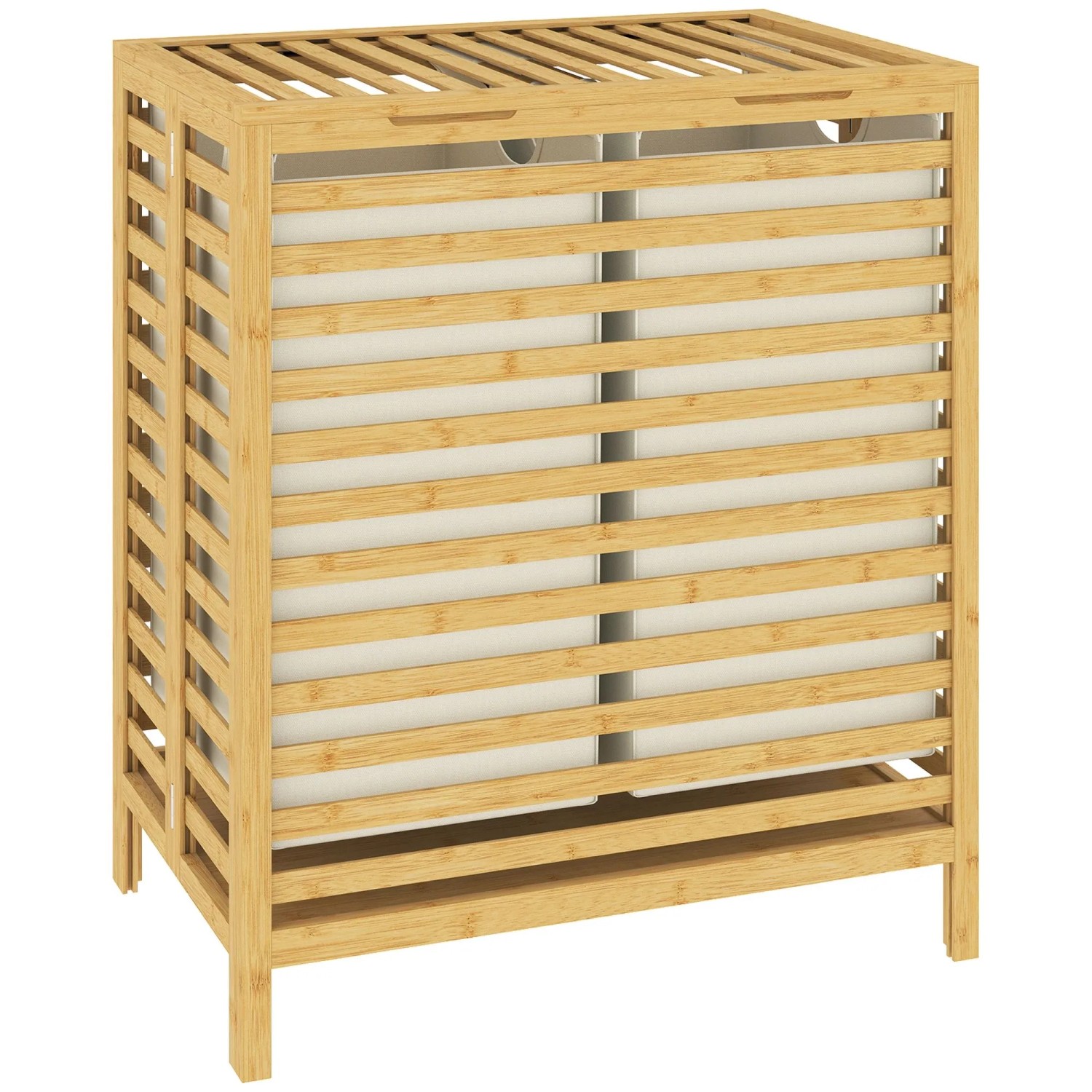 HOMCOM Laundry Hamper Bambus Polyester 55L x 36B x 64,2H cm Naturholz+Cremeweiß