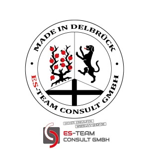 Herstellerlogo UvV Odense: Wappen mit Baum, Tier und Schriftzug.