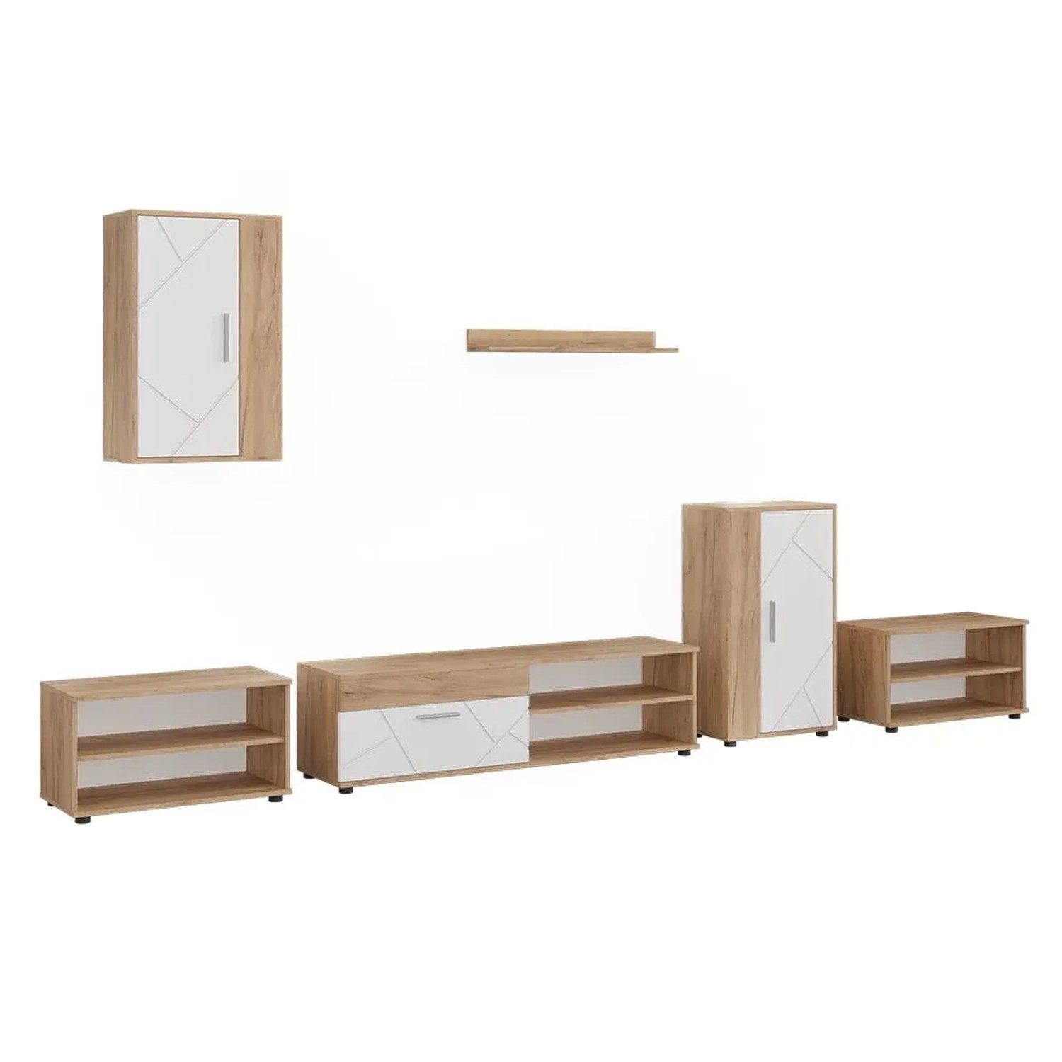 Vicco Wohnwand Berno Goldkraft Eiche/Weiß 140 x 39 6-teiliges Set Art Nr 59213