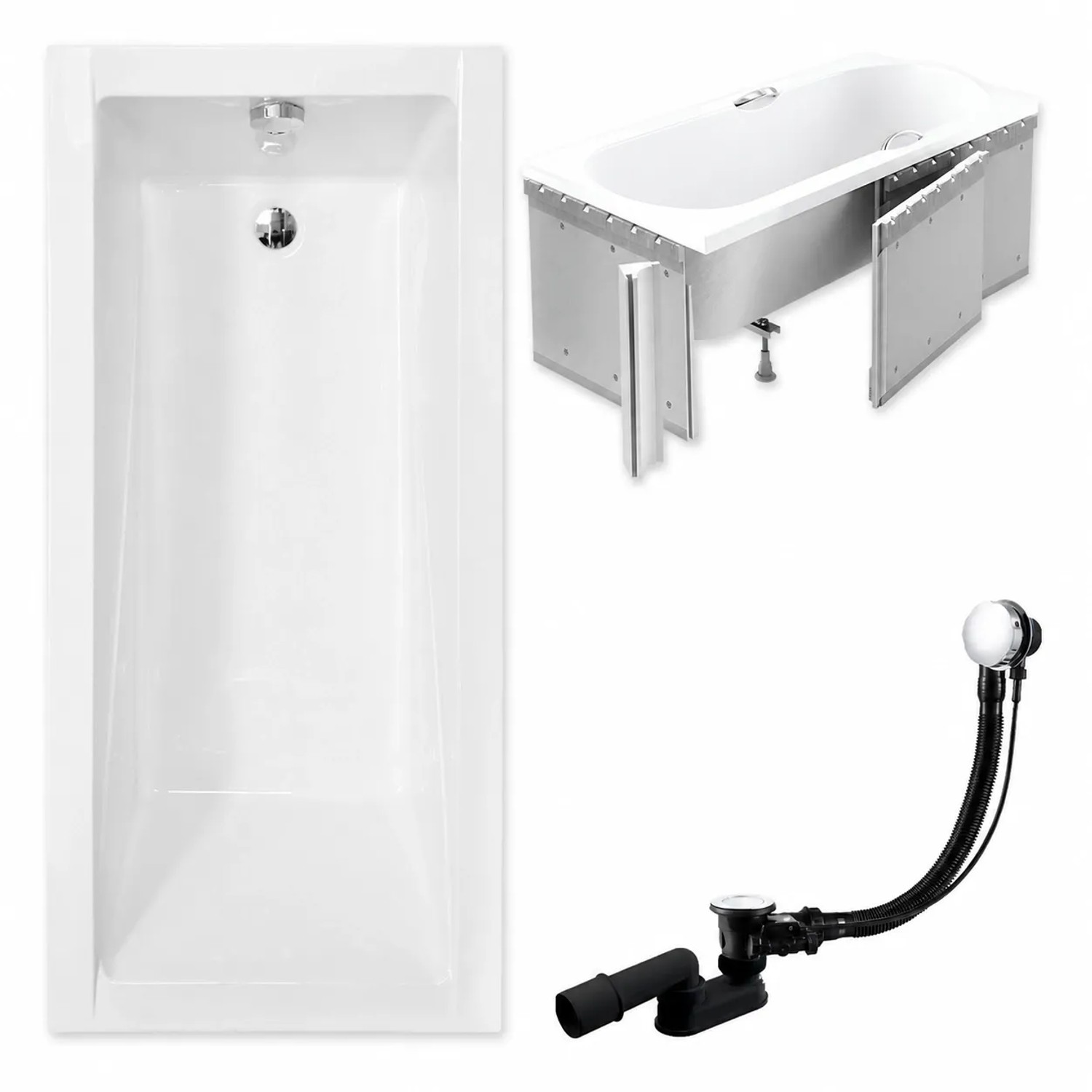 KOLMAN Badewanne Rechteck 140 x 70 Cm Mit Styroporverkleidung Ablage 4Cm Inkl. Ablauf Und Füße