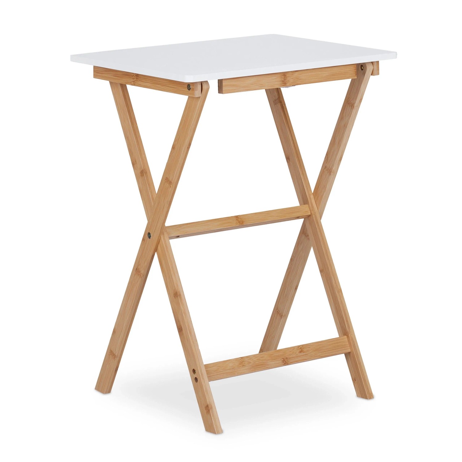Relaxdays Klapptisch Bambus Weiß Klappbar 63 x 47,5 x 37 cm 2,9 kg