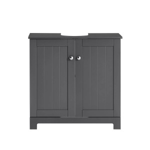 SoBuy Waschbeckenunterschrank BZR18-II-DG, dunkelgrau, mit zwei Türen und silbernen Knöpfen.