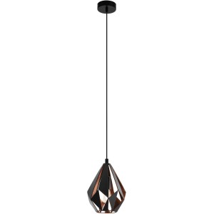 Schwarze Eglo Hängeleuchte Carlton mit kupferfarbener Innenseite, Vintage-Design.