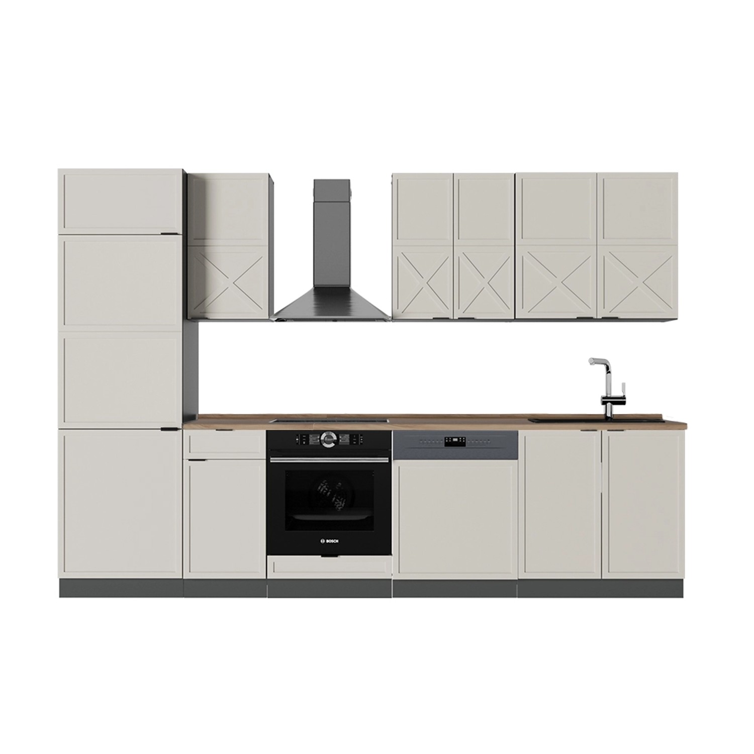 Vicco Fame-Line Küchenzeile GrauBeige/Anthrazit 300 cm AP Eiche günstig online kaufen