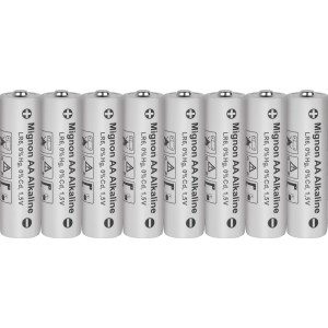 8er-Pack Mignon AA Alkaline Batterien, grau, für diverse Geräte.