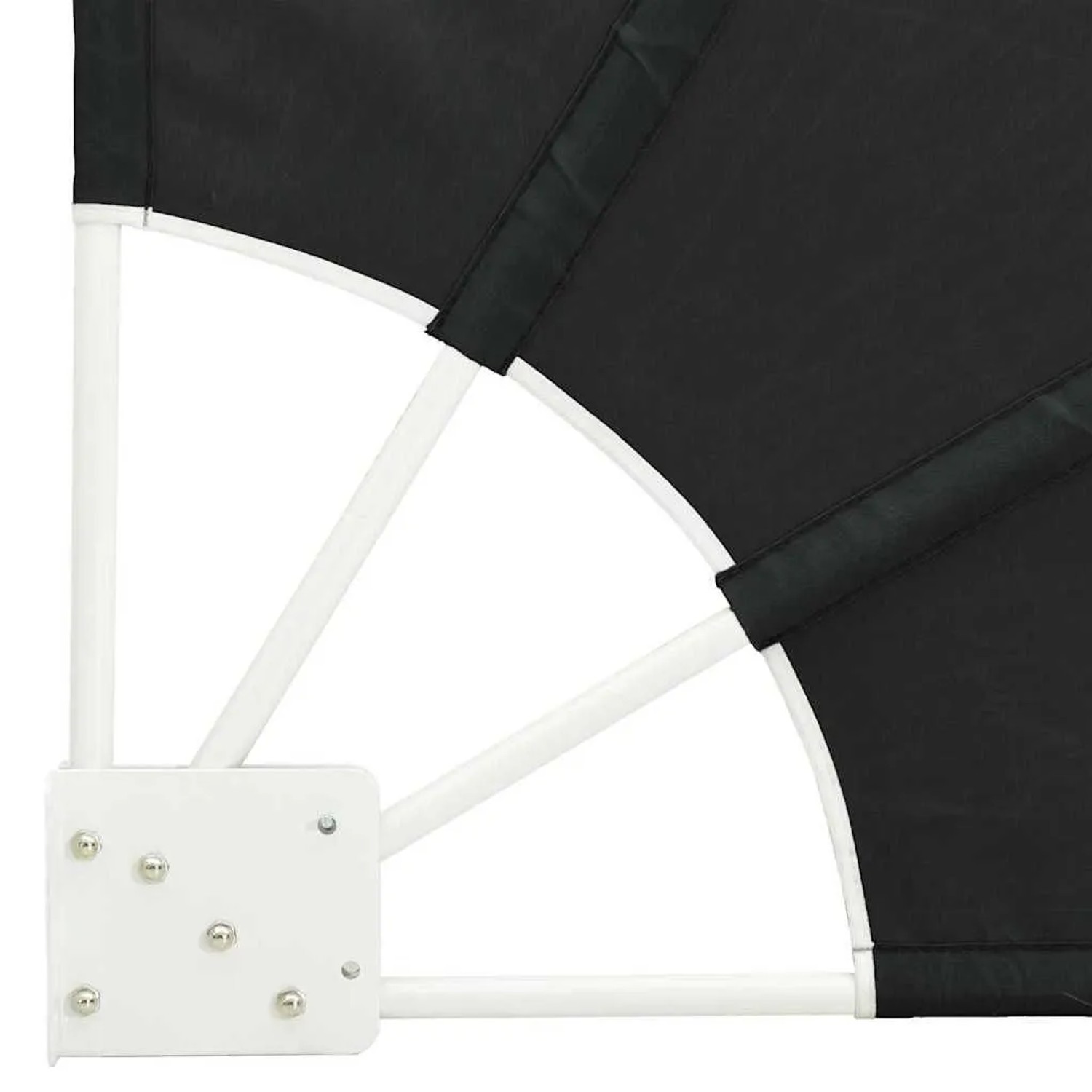 Eckdetail des vidaXL Balkon Sichtschutzes: Anthrazit Polyester, weißer Rahmen, Befestigung.