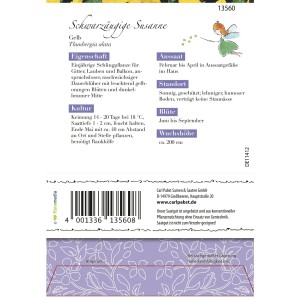 Saatgutpackung Grüne Fee Schwarzäugige Susanne Gelb, Kletterpflanze für sonnige Standorte.