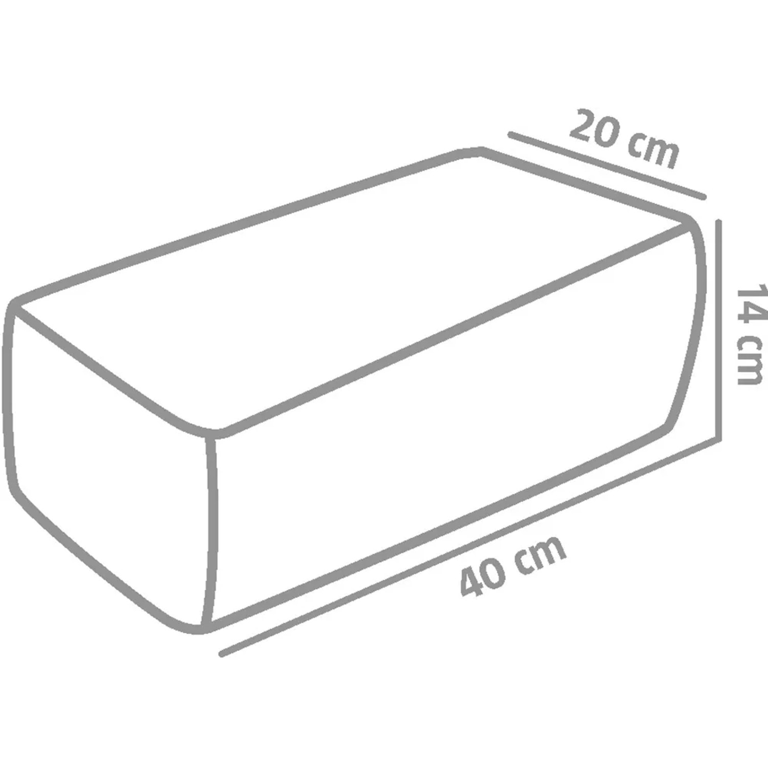 Skizze eines EHL Mauersteins Verona Antik, 40x20x14 cm, Sandstein-Nuanciert, zur Veranschaulichung der Maße.