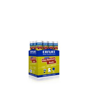 Erfurt Vlies-Rauhfaser Rustic Tapeten, 12 Rollen in gelb-blauer Displaybox. Überstreichbare Vliestapete mit Holzfasern.
