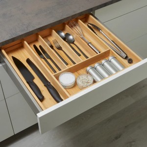 SOTECH ORGA-BOX UNIVERSAL Besteckkasten Aus Bambus Verstellbar Für Schrankbreite 500 - 600 mm Höhe 65 mm bis 7 Fächer