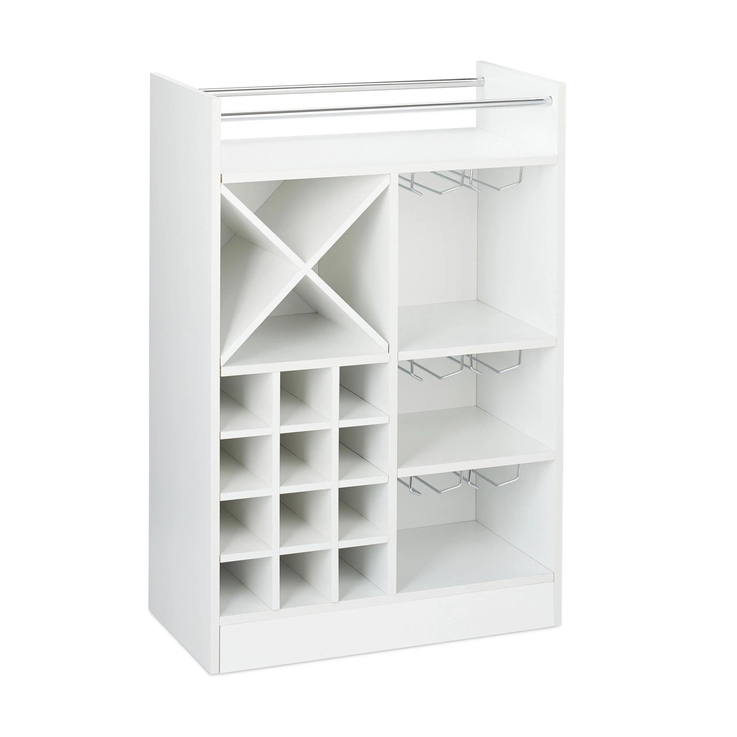 Relaxdays Weinregal Holzwerkstoff Weiß mit Weinglashalter 96 cm x 63 cm x 35 cm 27 kg